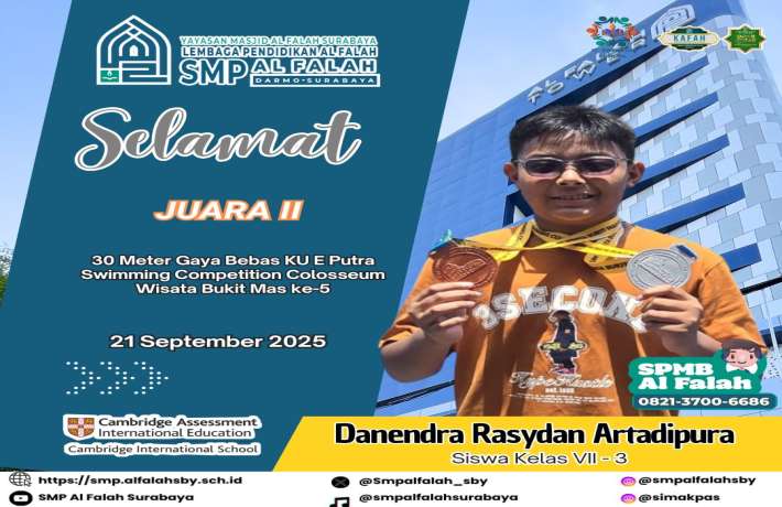 Juara II 30 Meter Gaya Bebas KU E Putra dalam Swimming Competition