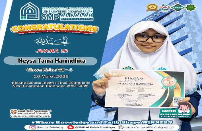 Juara III bidang Bahasa Inggris Final Olimpiade Next Champion Indonesia