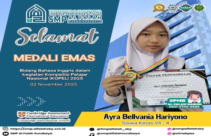 Peraih medali emas dalam olimpiade  Bidang Bahasa Inggris dalam kegiatan Kompetisi Pelajar Nasional 